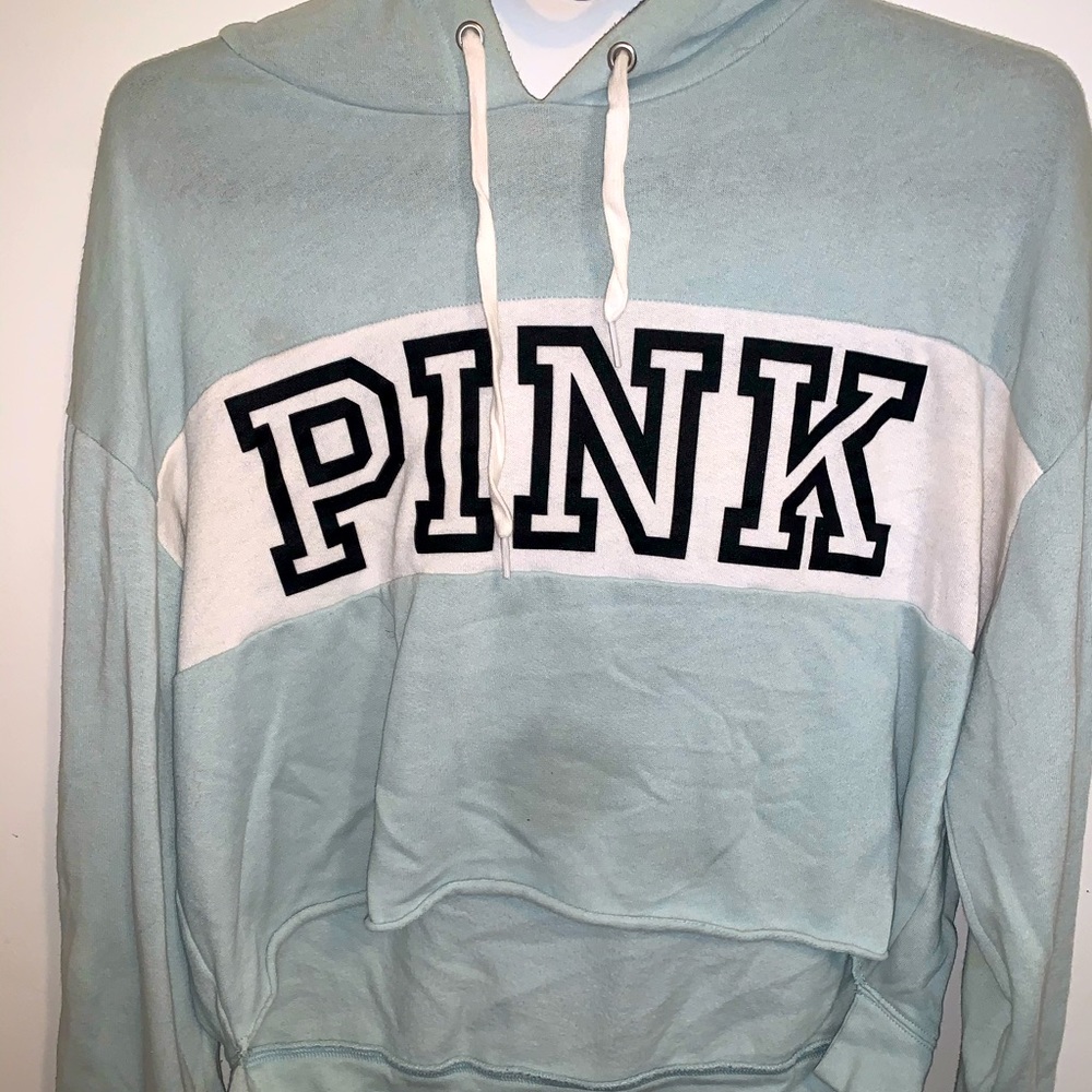 Cute baby blue pink crop sweater hoodie 💙